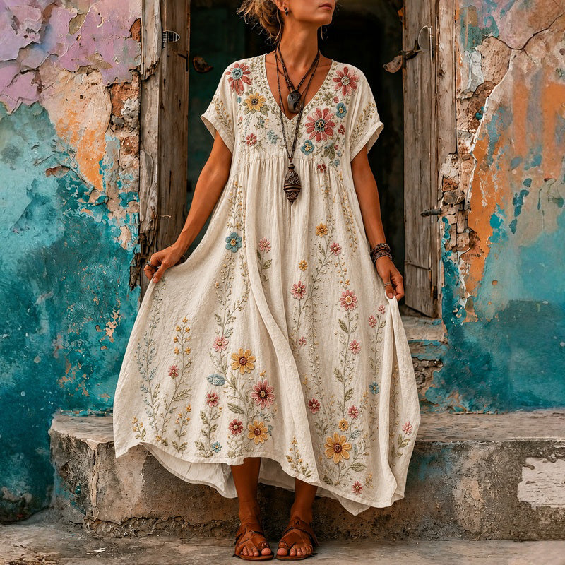 Emalia | Robe fleurie fluide à coupe décontractée