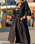 Robe Col V Poche Jupe Ample Lâche Unie