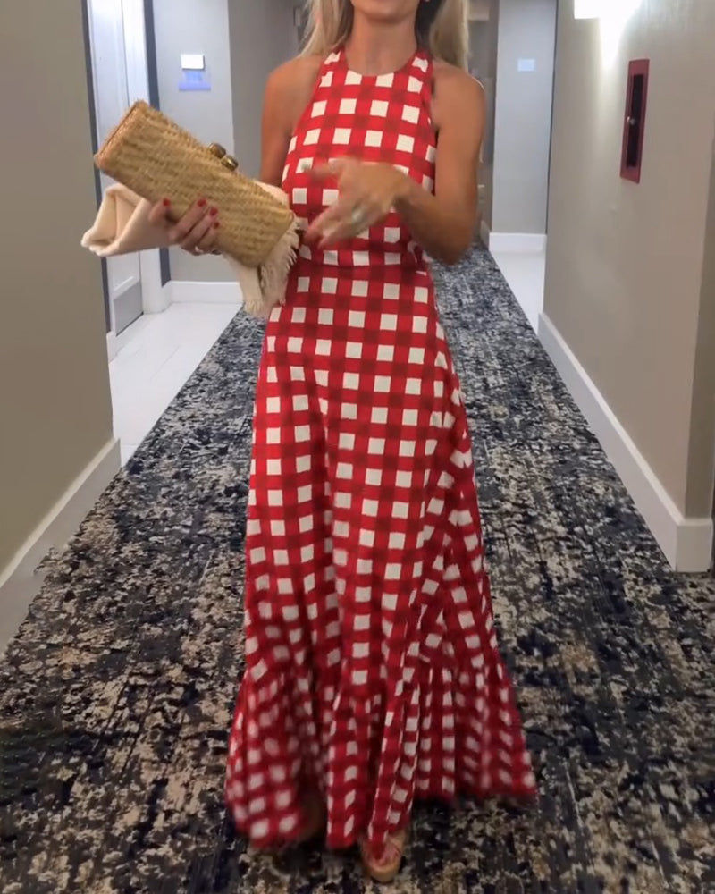 Robe Décontractée Sans Manches À Carreaux