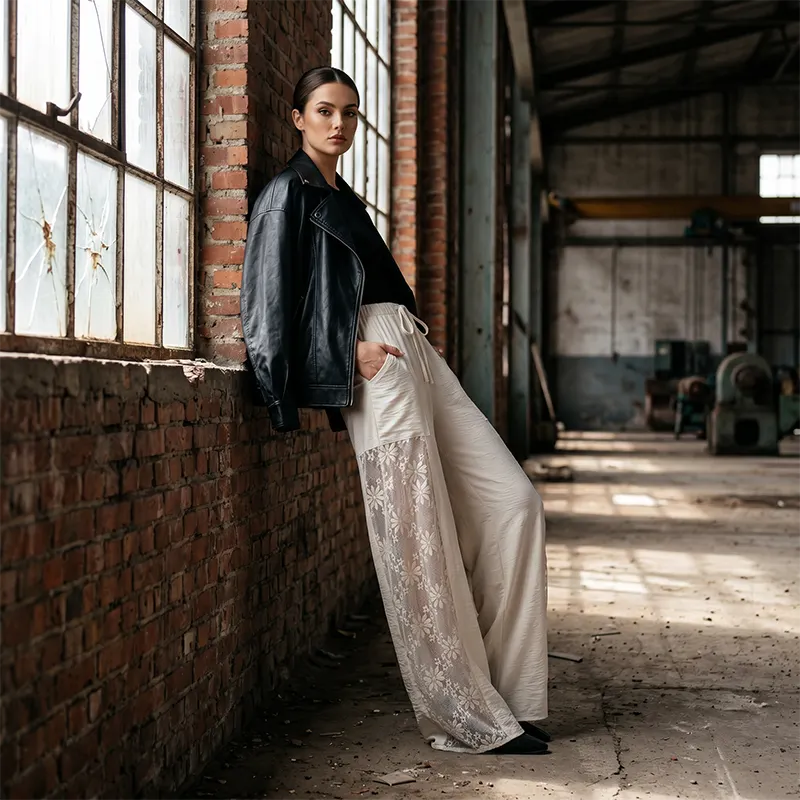 Immie | Pantalon de loisirs confortable avec taille élastique et dentelle