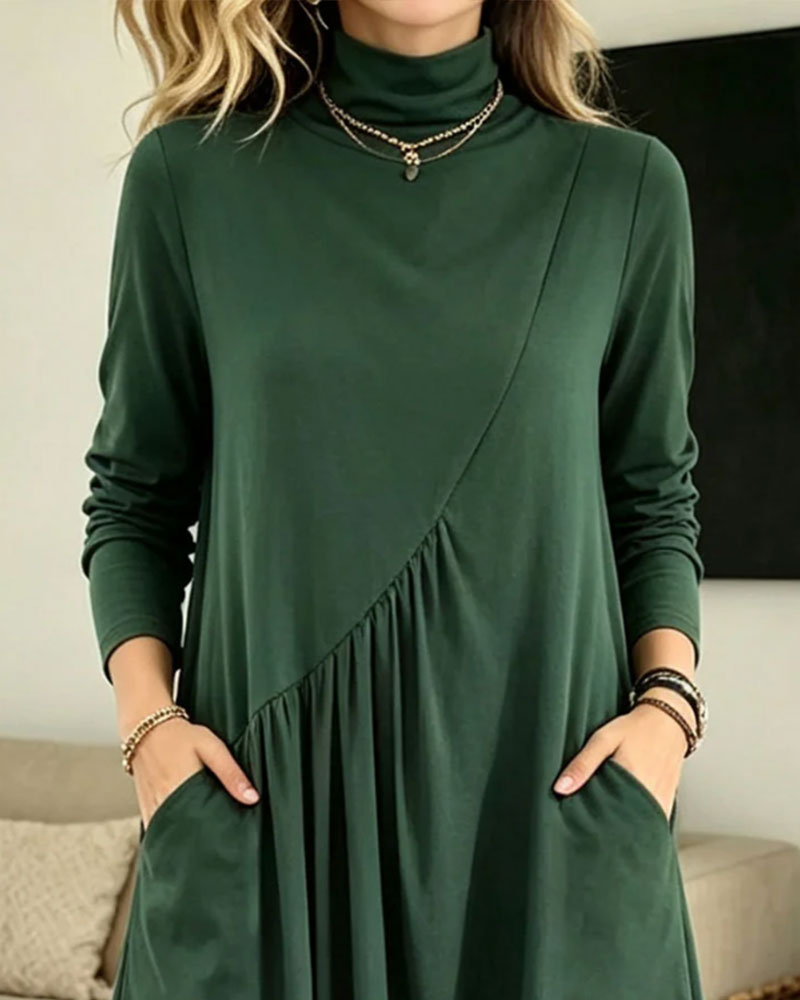 Robe Maxi à Col Montant avec Poches Froncées