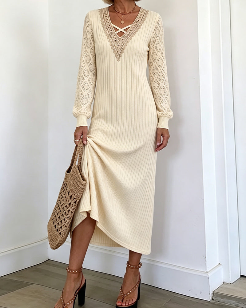 Robe Dentelle Col V Unie