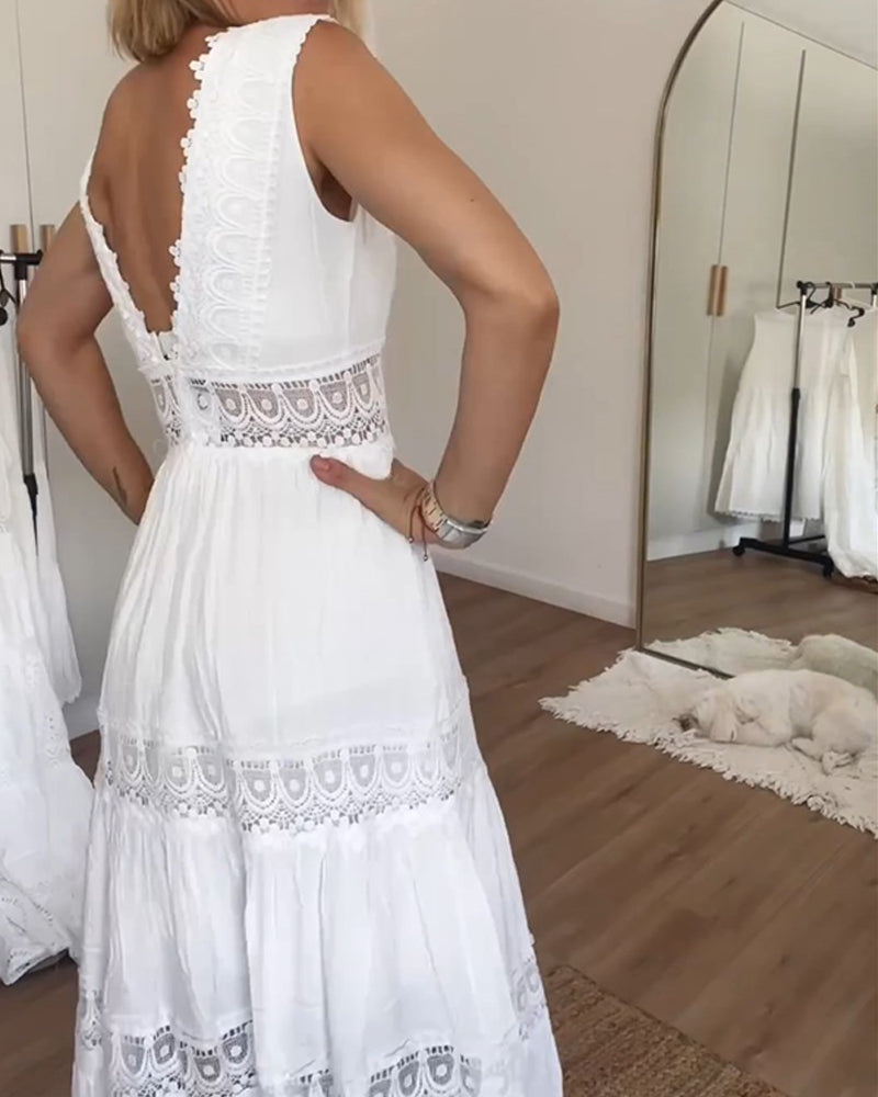 Willow | Robe Midi Sans Manches Femme Boho V Col