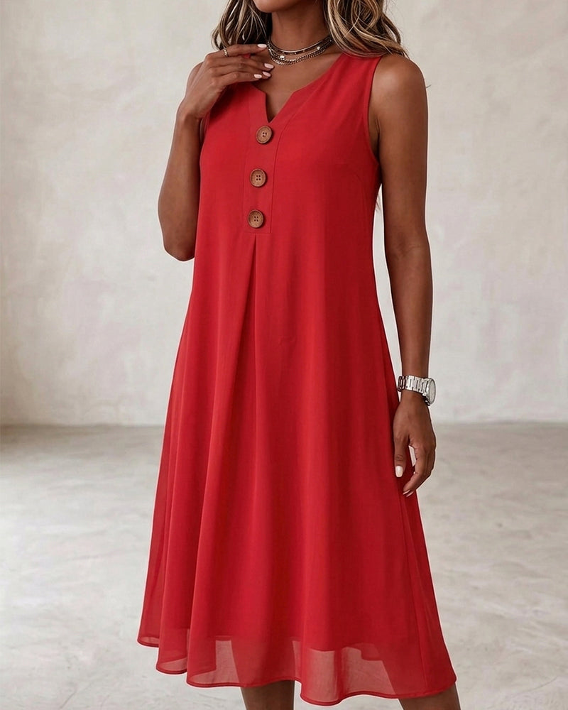 Robe Bouton Froncée Sans Manches