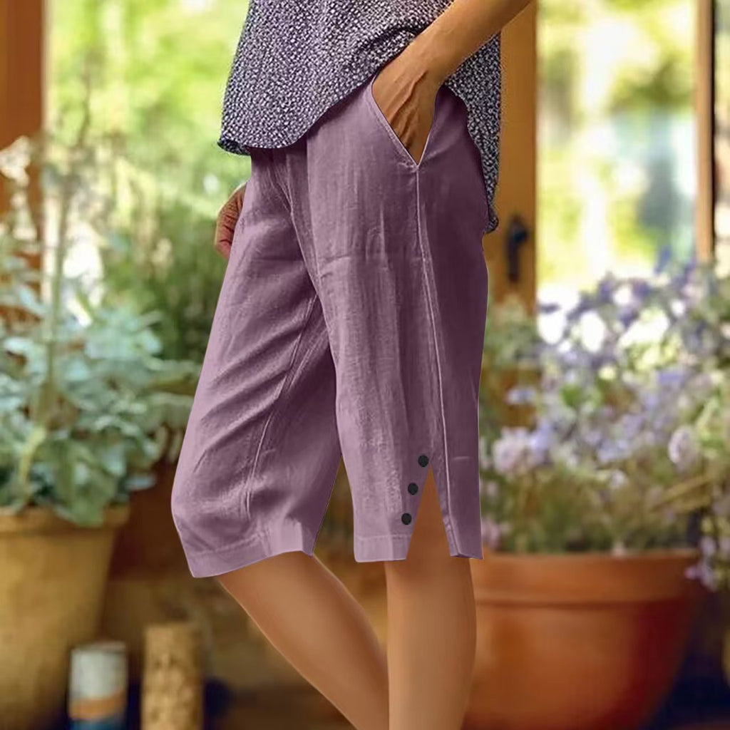 Pantalon capri femme uni avec poches latérales