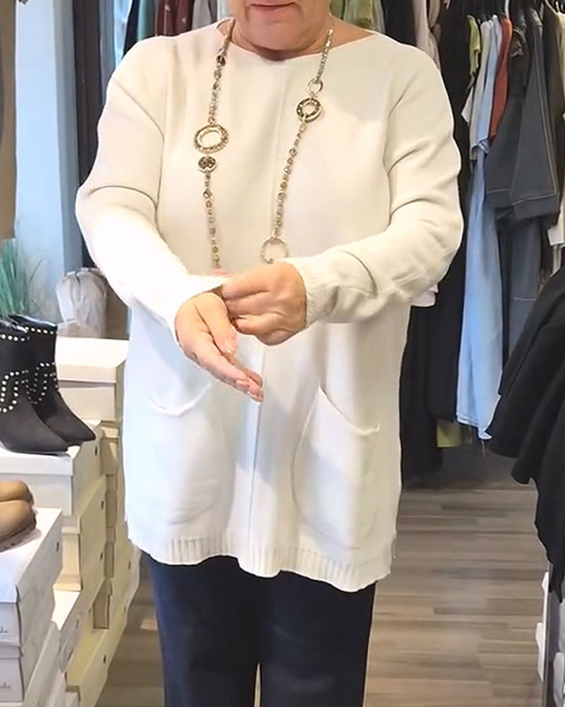 Pull à col rond, couleur unie, avec poche, ample