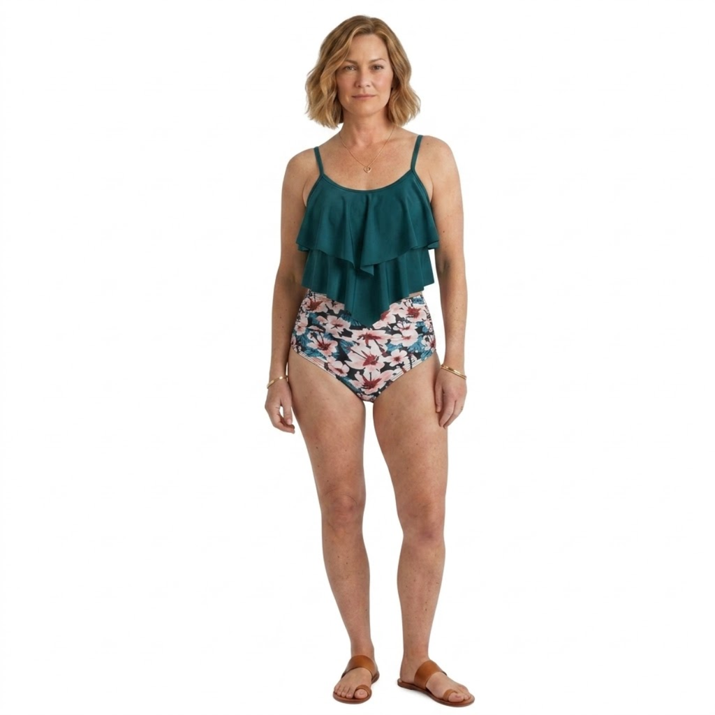 Maillot de Bain Tankini avec Haut à Volants et Bas Taille Haute