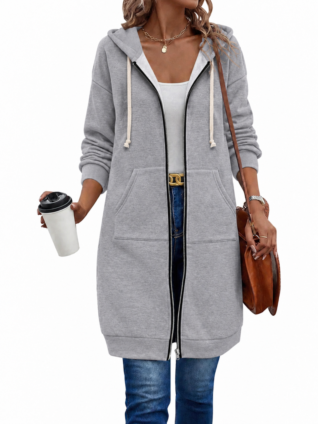 Hoodie Zippé Long Femme | Mi-Long & Confortable