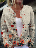Impression artistique vintage de fleurs | Cardigan à boutons