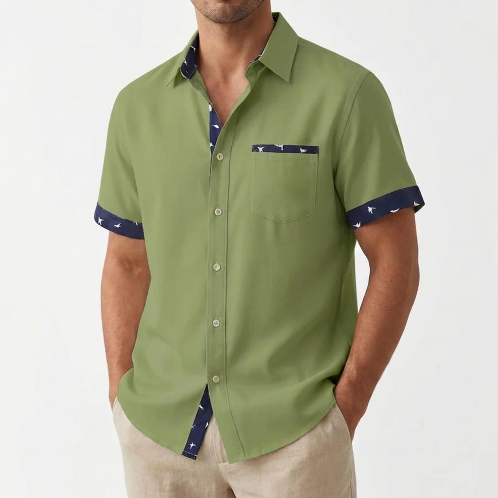 Chemise à Manches Courtes pour Homme avec Col Classique et Bordures Imprimées