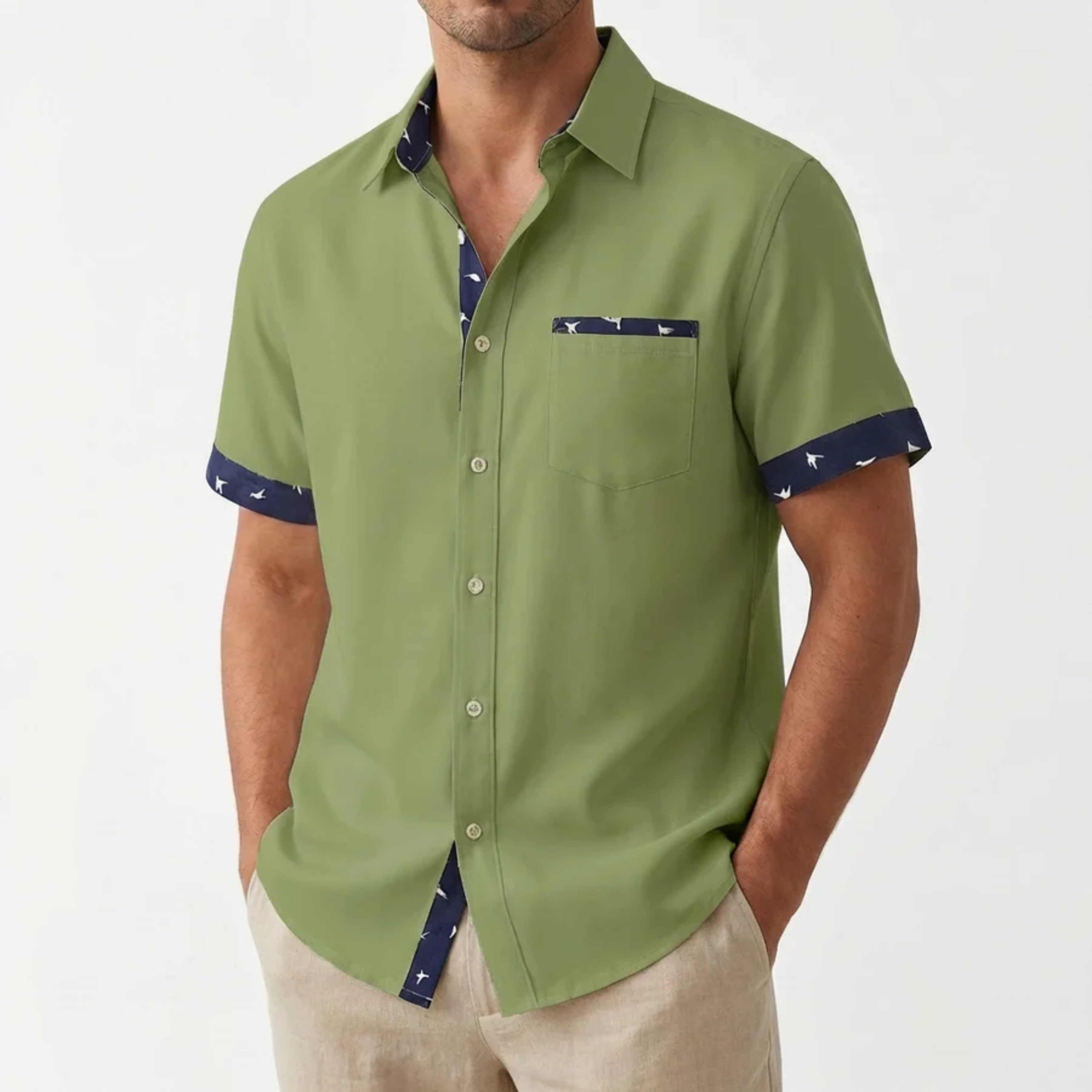 Chemise à Manches Courtes pour Homme avec Col Classique et Bordures Imprimées