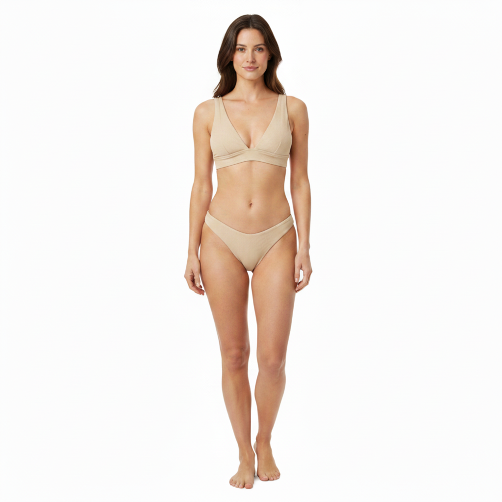 Bikini de Deux Pièces à Taille Haute avec Haut Push-Up et Texture Nervurée