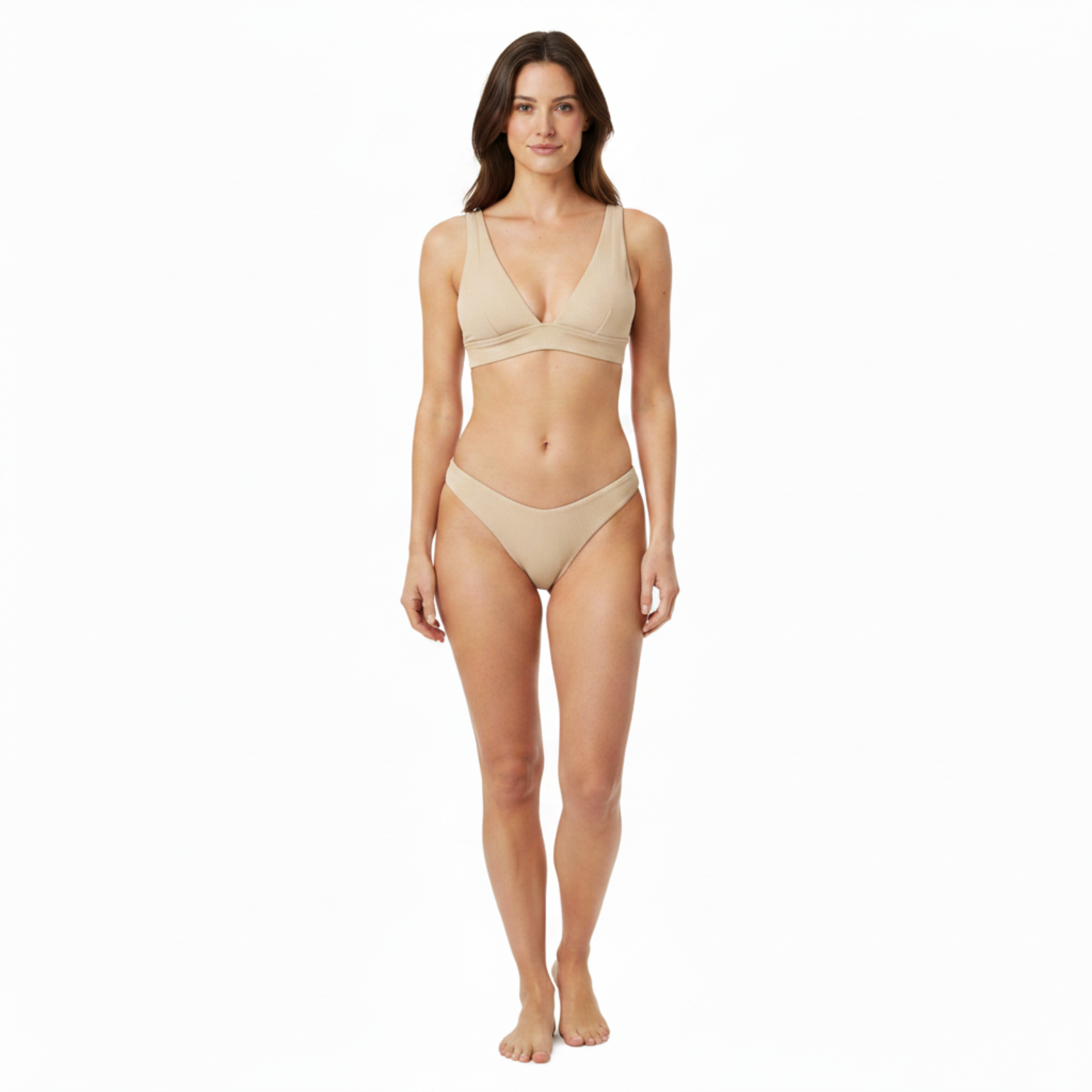 Bikini de Deux Pièces à Taille Haute avec Haut Push-Up et Texture Nervurée