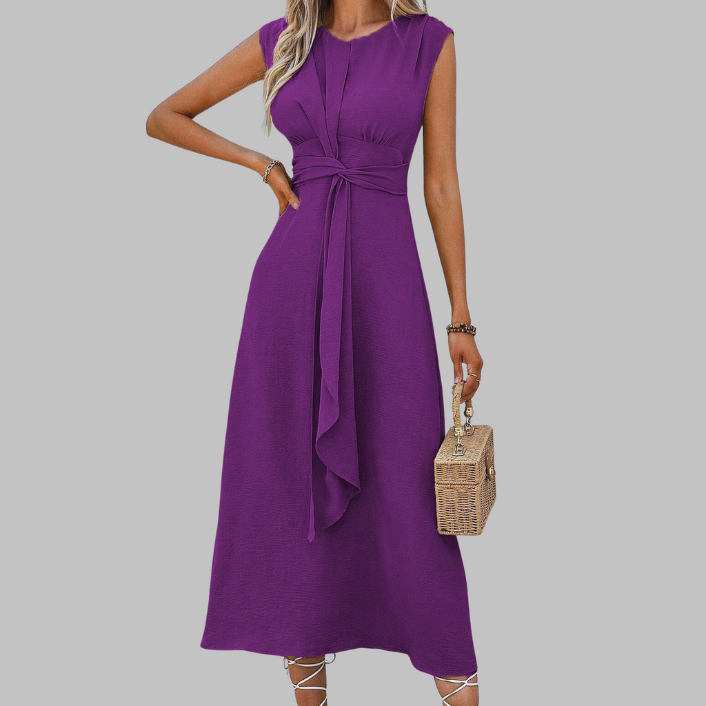 Robe Midi Femme | A-Line Ceinturée Sans Manches