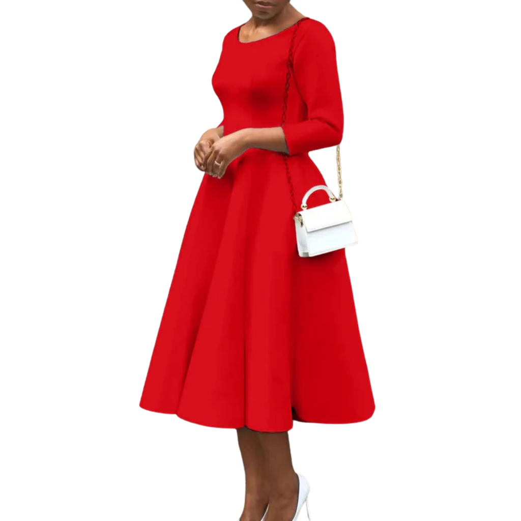 Robe de Soirée Midi Évasée à Manches 3/4 pour Invitée de Mariage