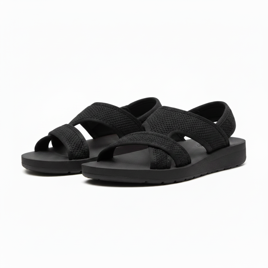 Sandales Plates de Femme avec Brides en Tissu et Semelle en Caoutchouc Antidérapante
