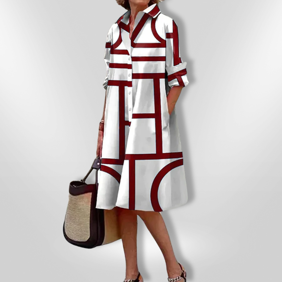 Helena™ - Robe Midi à Motif Géométrique Intemporel