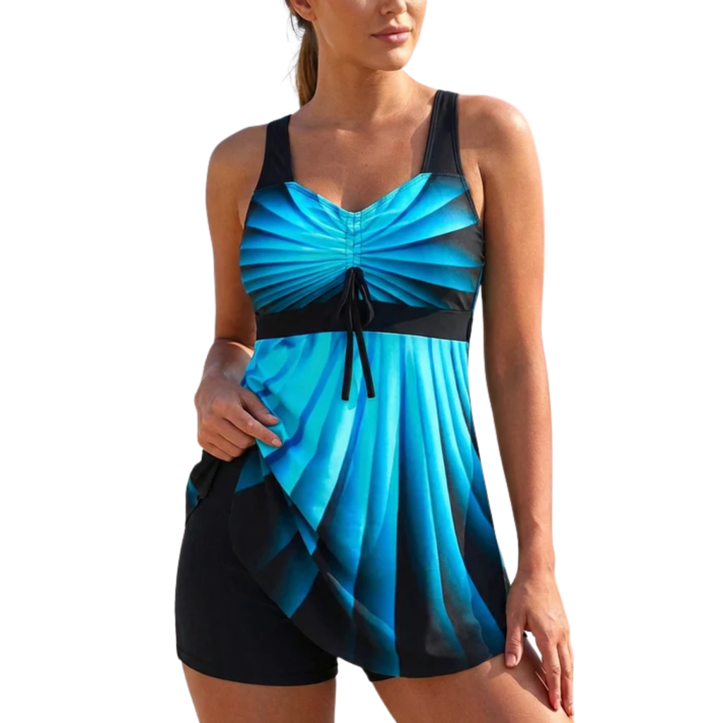 Robe de Bain Ajustée pour Femme avec Col en V et Jupe Évasée Tankini Set