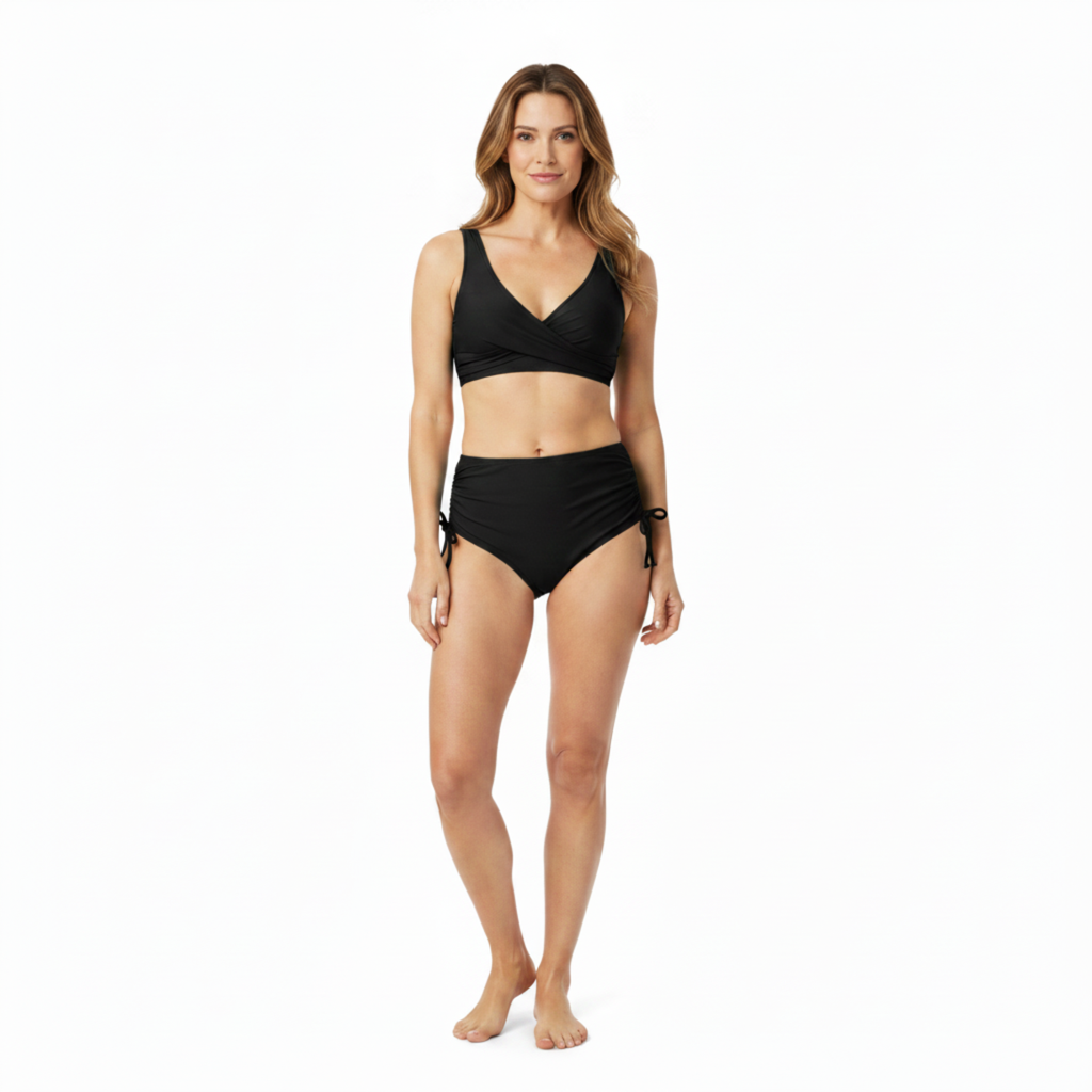 Ensemble maillot de bain deux pièces avec haut croisé et culotte de bain à nœuds