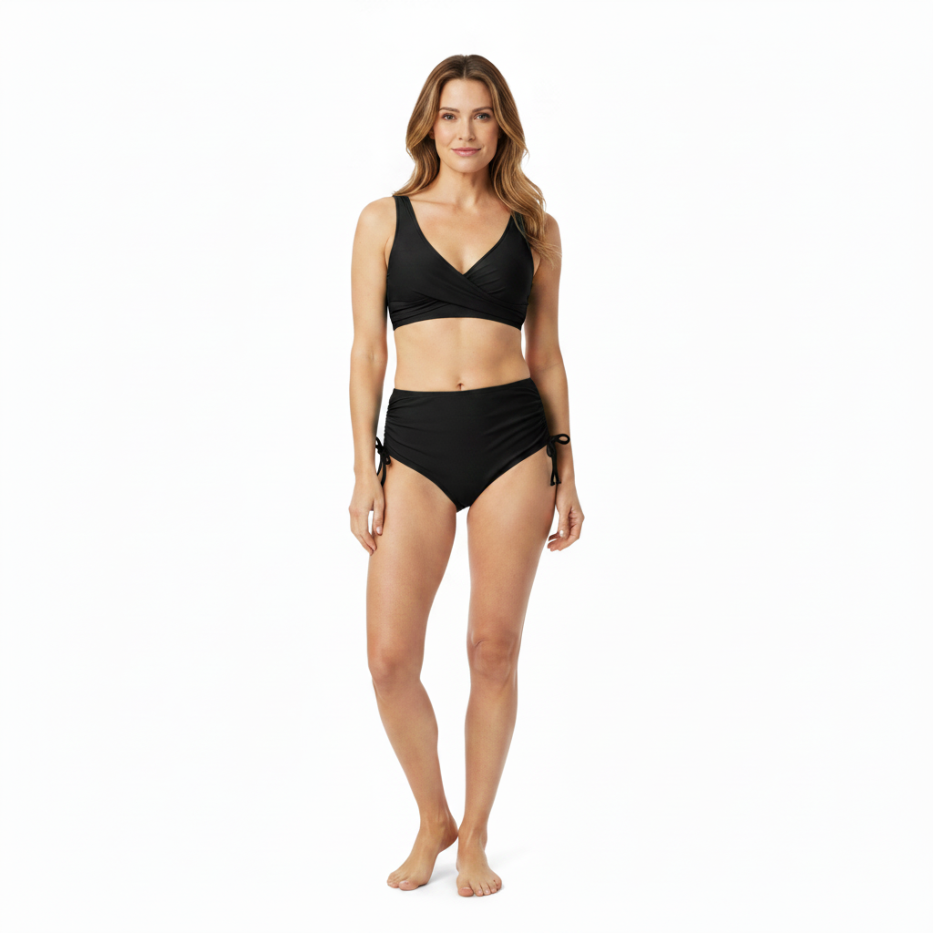 Ensemble maillot de bain deux pièces avec haut croisé et culotte de bain à nœuds