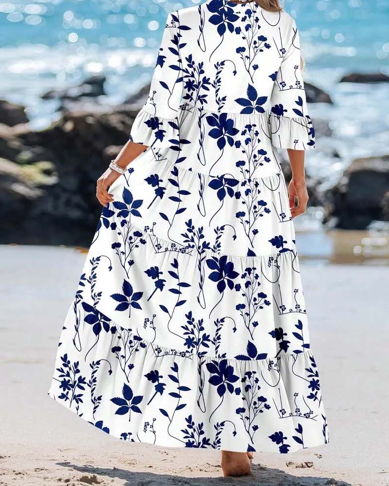 Robe Col En V Fleurie Volant Superposée