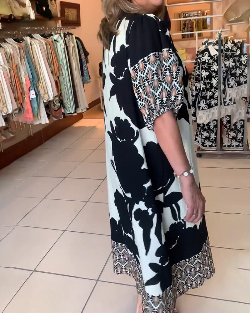Robe Col V Bloc De Couleur Décontractée