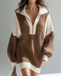 Robe Pull Revers Fermeture Éclair Contraste