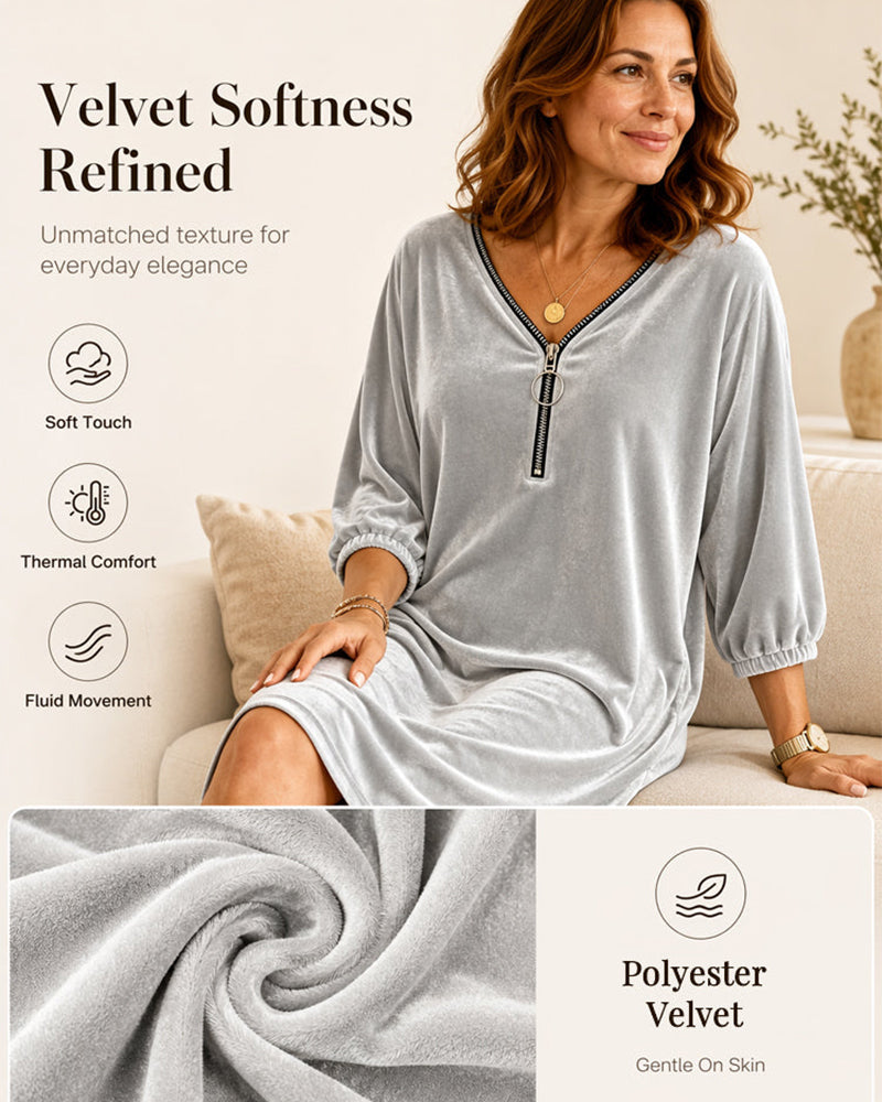 Robe Unie Fermeture Éclair Décontractée