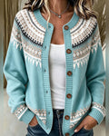 Cardigan boutonné à imprimé jacquard pour femmes