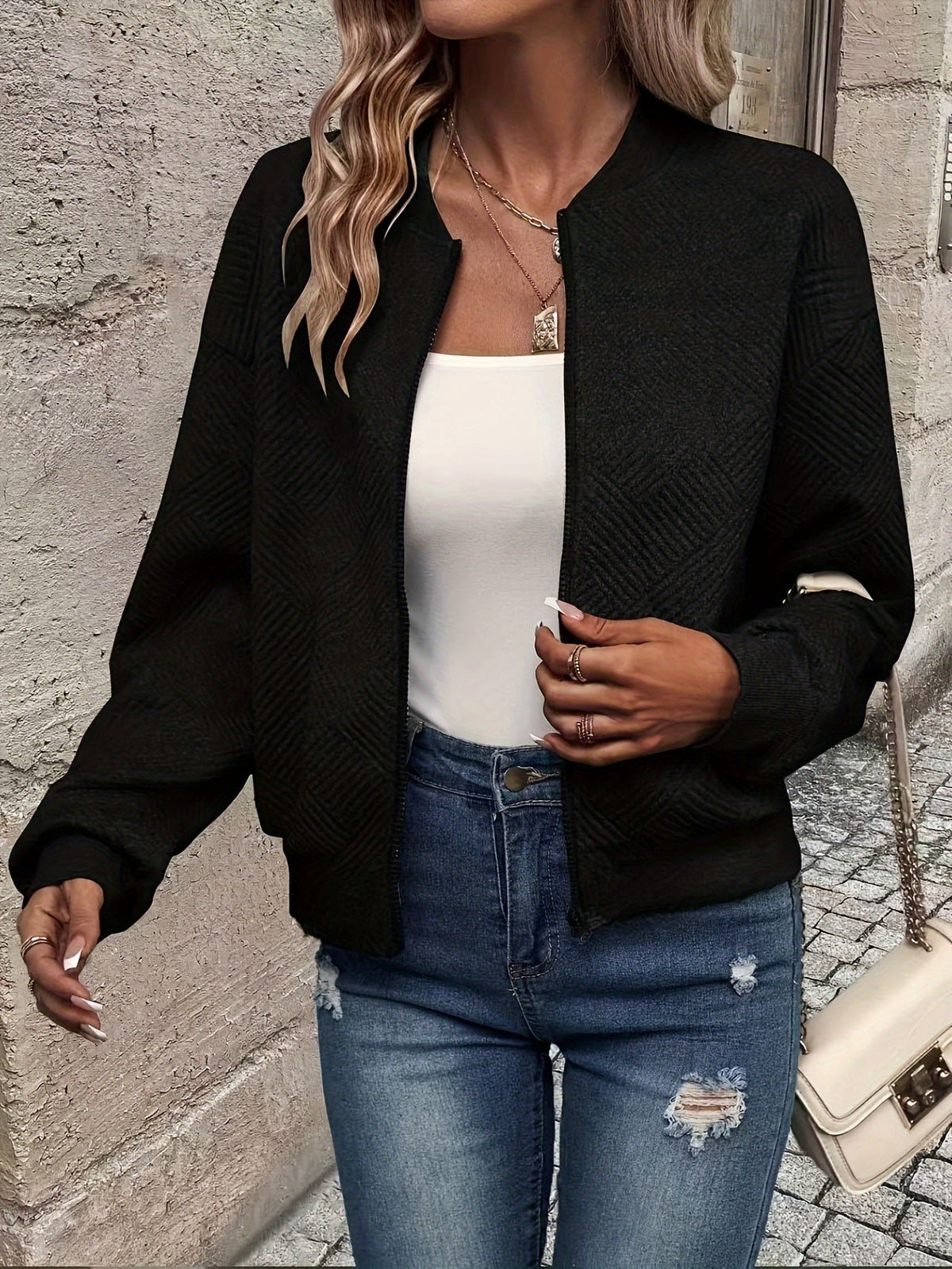 Sarah - Veste Bomber Structurée Élégante avec Fermeture Éclair