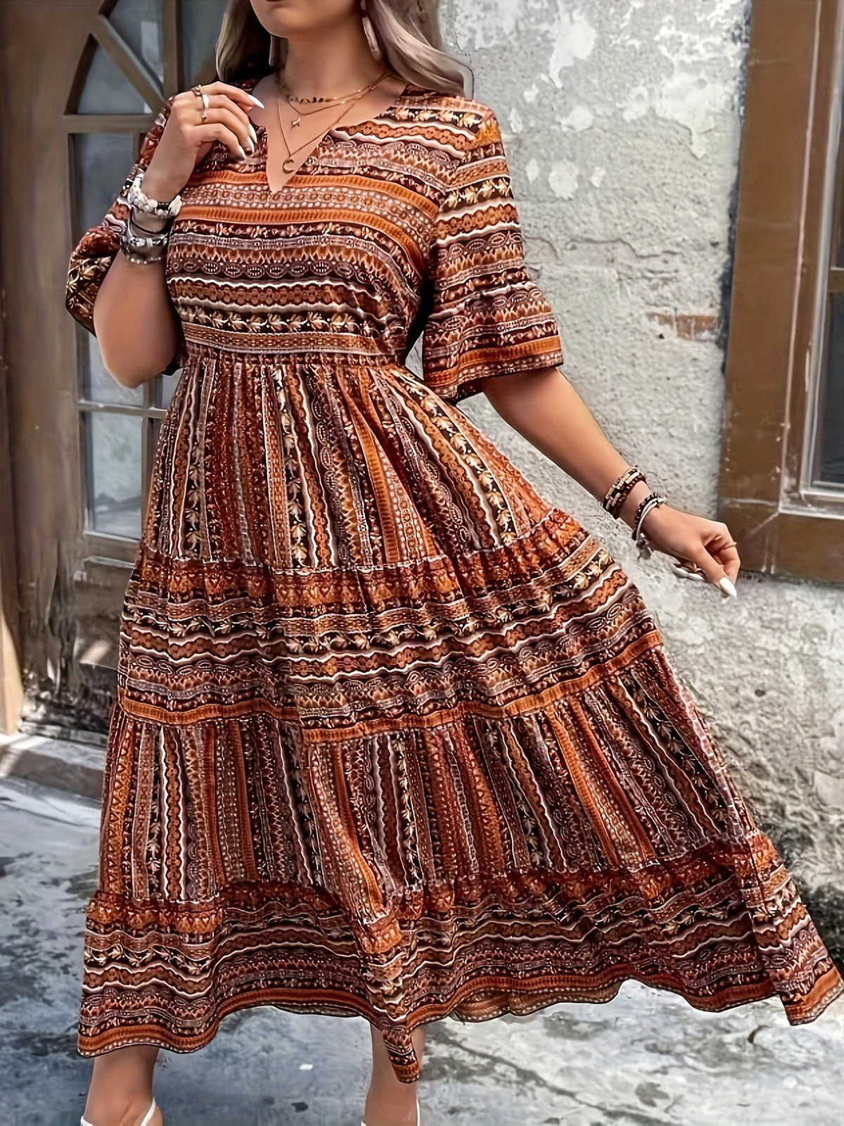 Robe Midi Boho pour Femmes | Imprimé Fluide