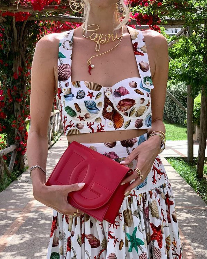 Ensemble Deux Pièces Avec Crop Top À Bretelles Et Jupe Longue À Volants Pour Femme | Idéal Pour Les Journées D’été