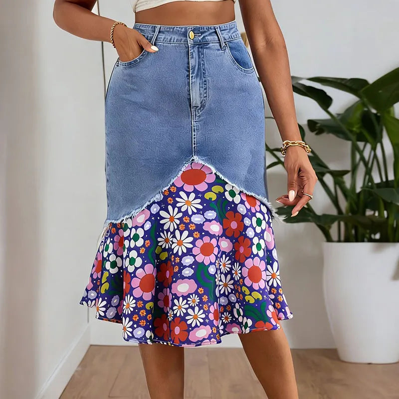 Althezae | Jupe en jean avec volants en patchwork