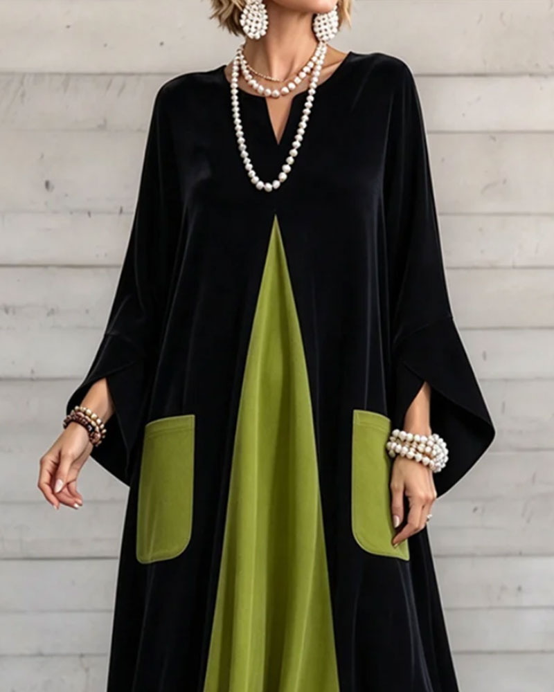 Robe Maxi Color-Block à Col V