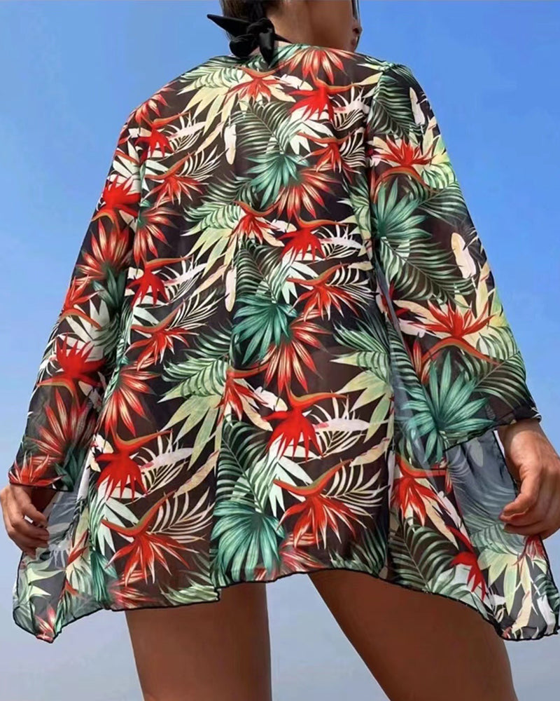 Bikini Taille Haute avec Motif Tropical pour Femmes | Idéal pour l’Été