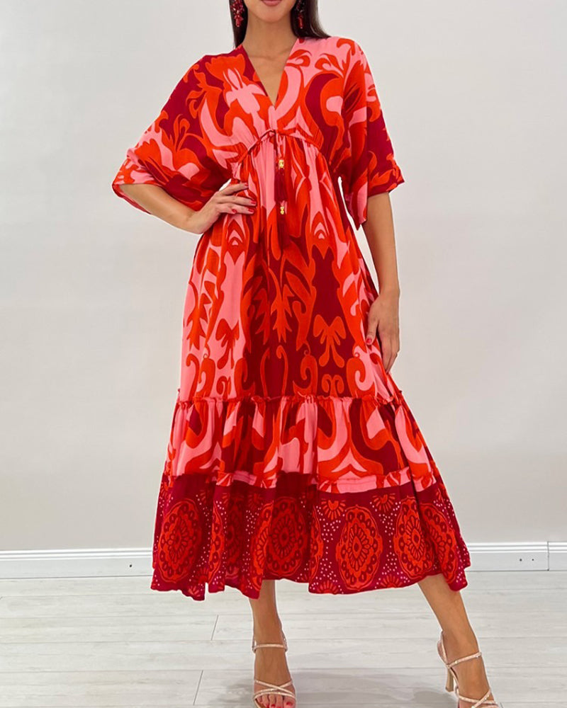 Robe Col V Imprimé Floral A-Ligne