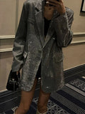 Blazer à Paillettes pour Femme avec Ceinture et Col Revers Classique
