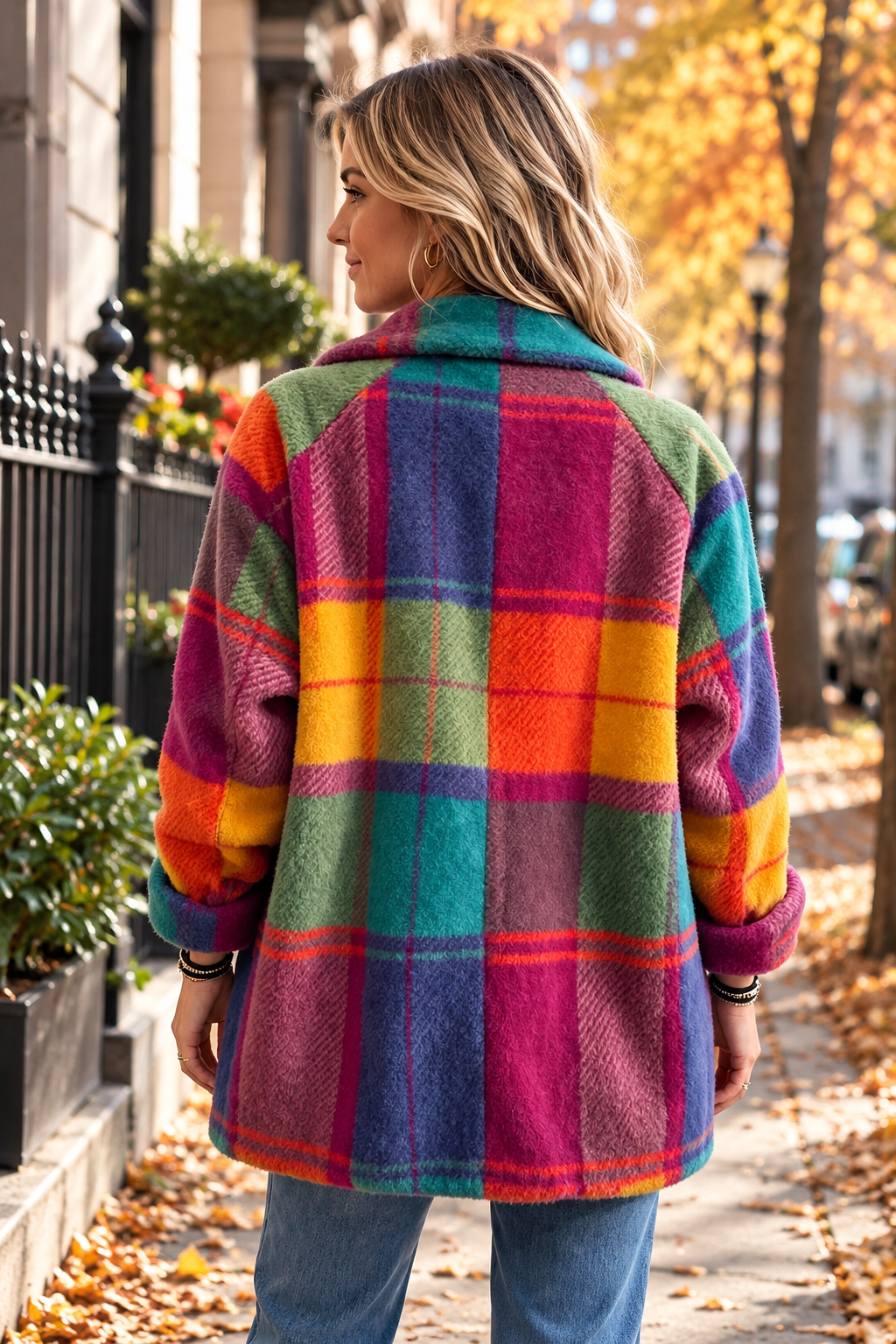 Parka à Carreaux Surdimensionnée avec Poches Latérales