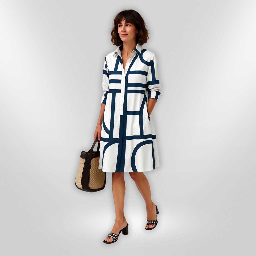 Helena™ - Robe Midi à Motif Géométrique Intemporel