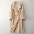 Manteau Long en Teddy pour Femme avec Revers Larges et Double Boutonnage