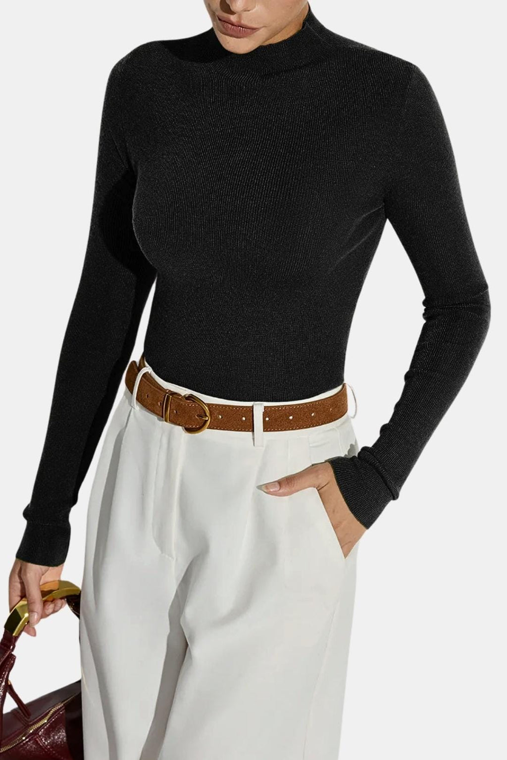 Top En Maille Avec Col Montant Et Manches Longues Pour Femme | Idéal Pour Usage Quotidien