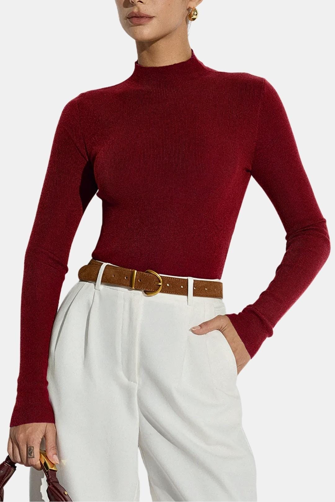 Top En Maille Avec Col Montant Et Manches Longues Pour Femme | Idéal Pour Usage Quotidien