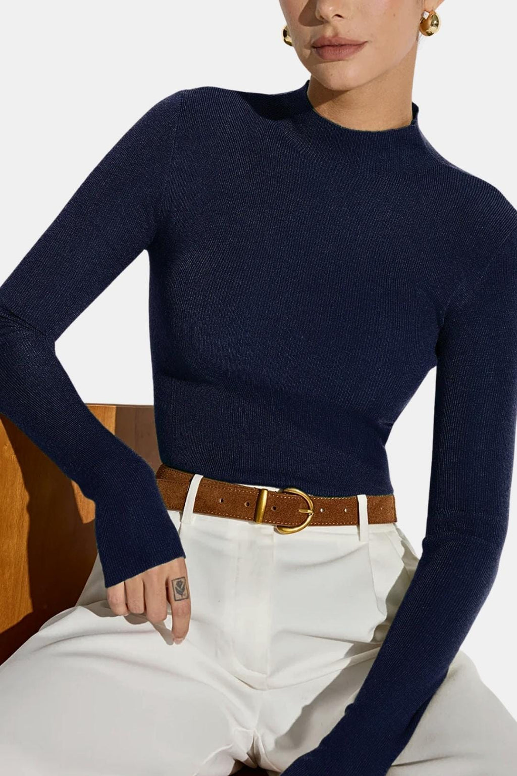 Top En Maille Avec Col Montant Et Manches Longues Pour Femme | Idéal Pour Usage Quotidien