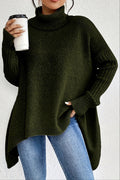 Pull femme oversize à col roulé et ourlet asymétrique