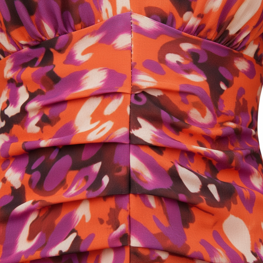 Robe Mi-Longue Imprimée à Manches Bouffantes et Décolleté en V pour Femme