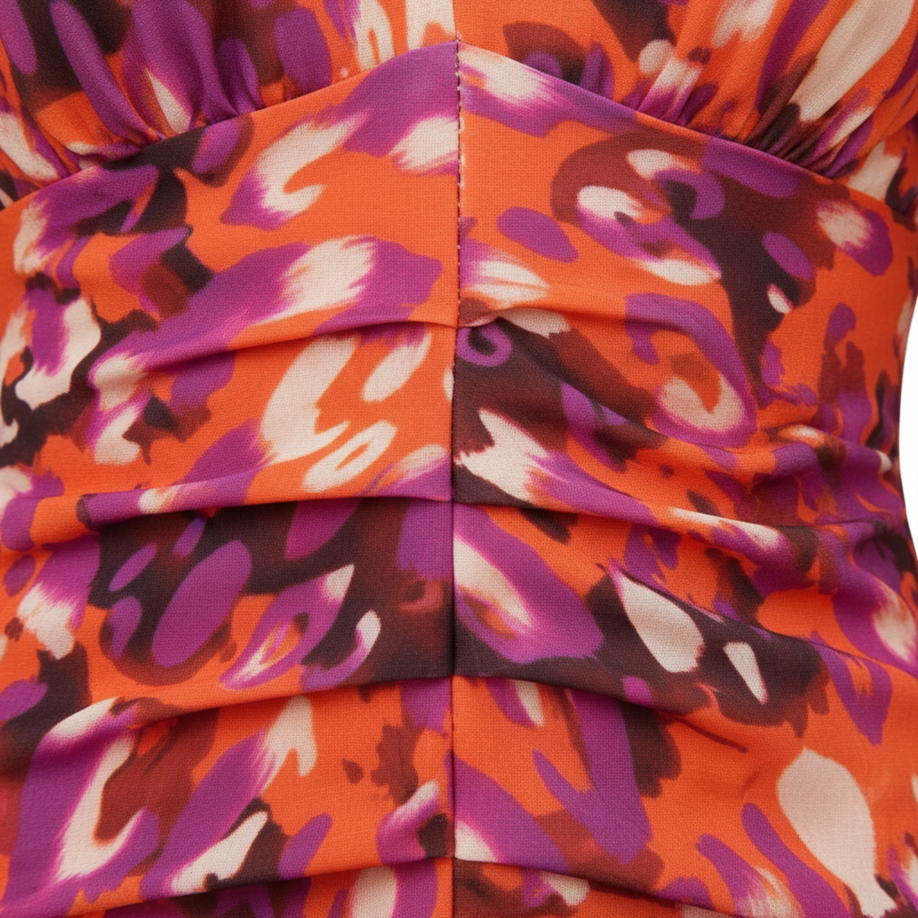 Robe Mi-Longue Imprimée à Manches Bouffantes et Décolleté en V pour Femme