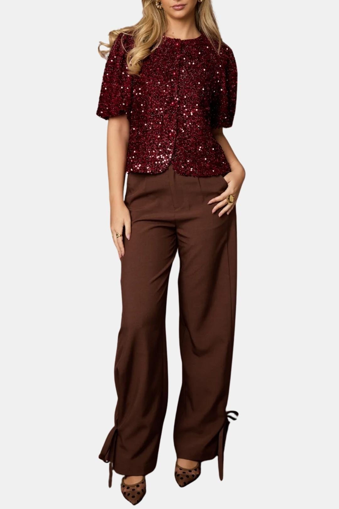Top À Sequins Avec Manches Bouffantes Et Coupe Ample Pour Femme | Idéal Pour Occasions Festives