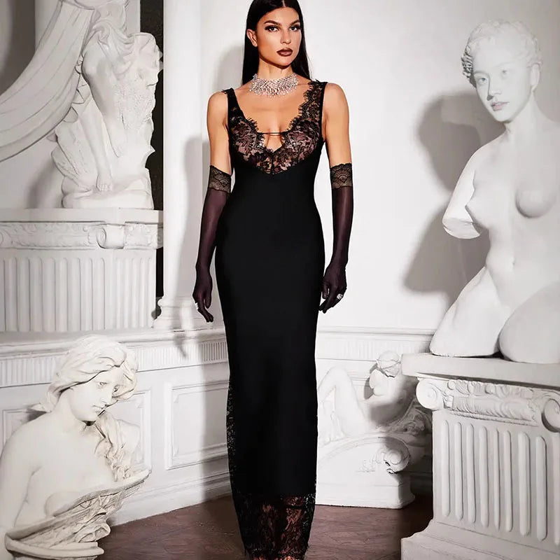 Robe Maxi avec Panneaux en Dentelle – Robe Élégante pour Femmes