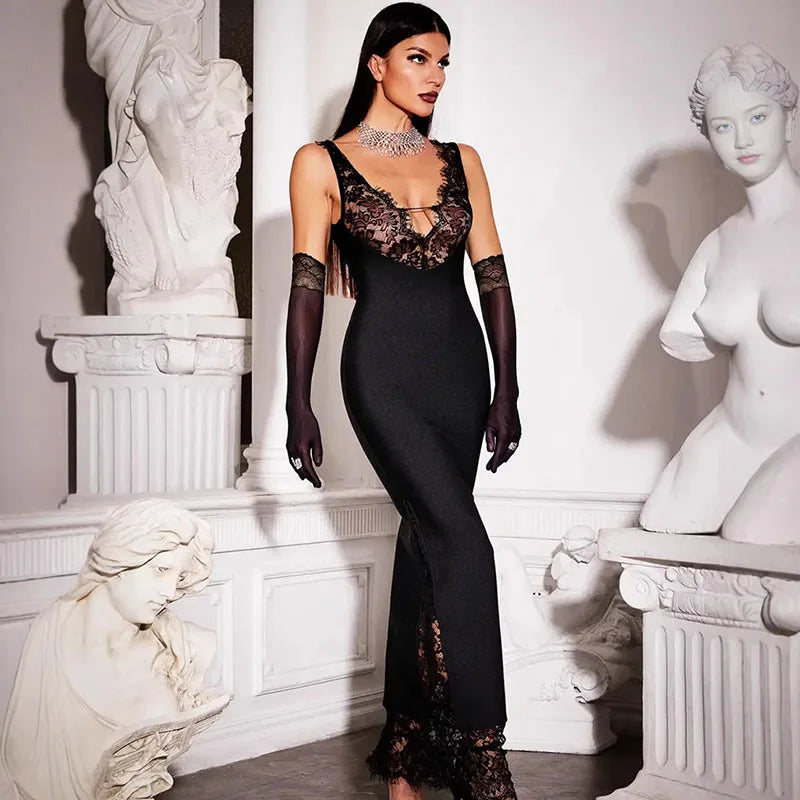 Robe Maxi avec Panneaux en Dentelle – Robe Élégante pour Femmes