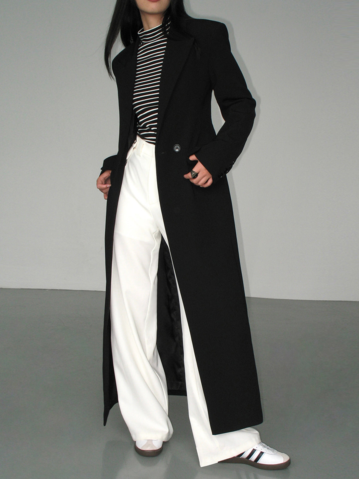 Manteau Trench Long avec Boutonnage et Col Classique